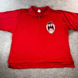 Vintage 1993 Warner Bros Tasmanian Devil Taz Polo Shirt Red Pro Spirit XL 90s